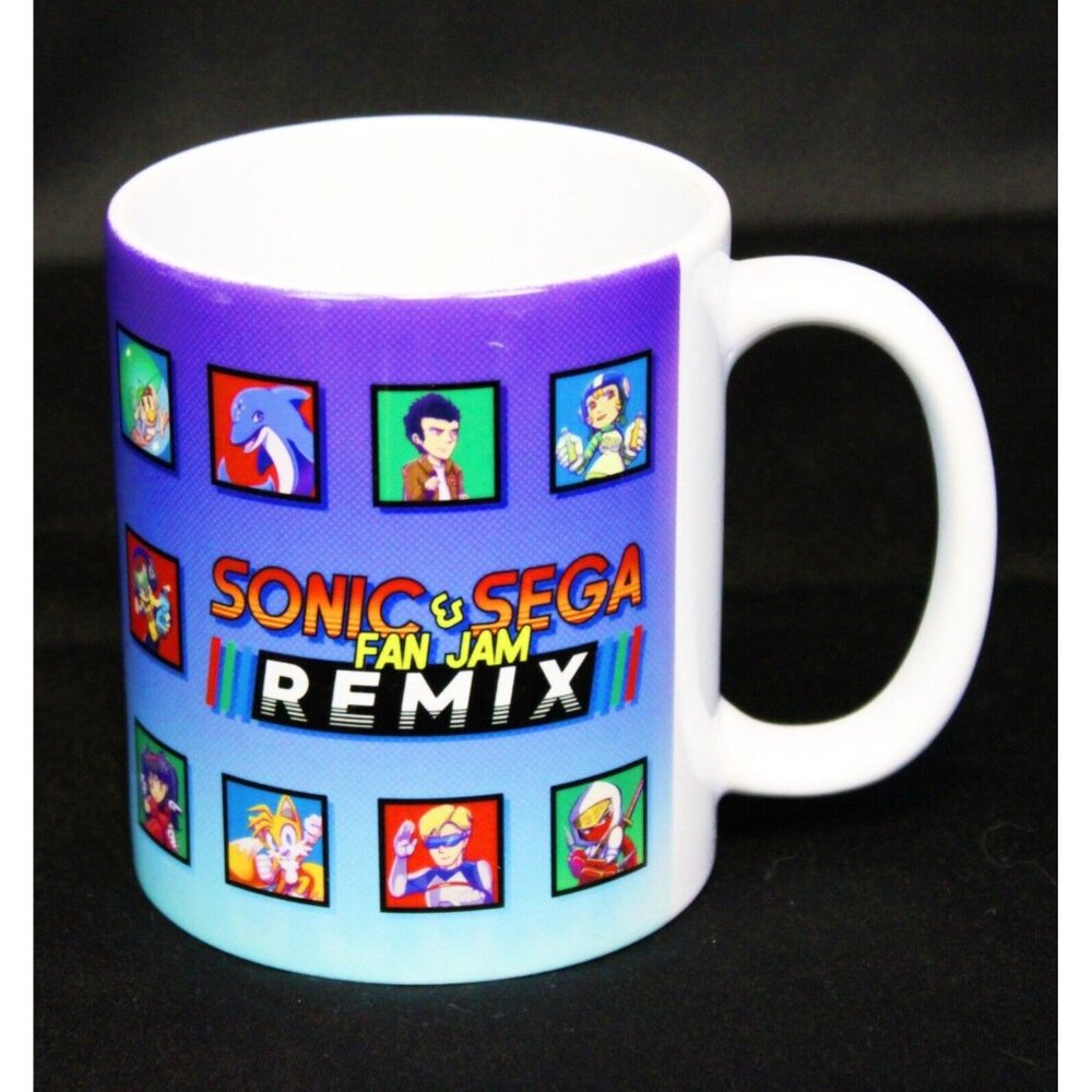 Vtg Sonic & Sega Fan Jam Remix Coffee Mug Cup Video Game Anime Dolphin Coatings
